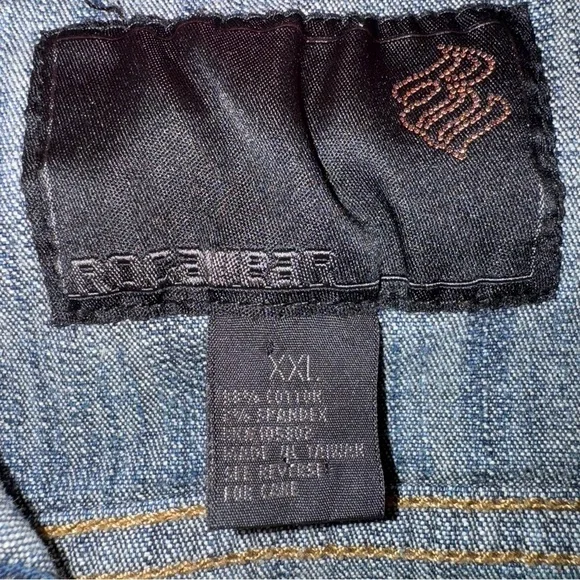 Roca Wear Jr Girls XXL Blue Denim Jean Jacket W/ Hood Knit Multi-Colored Accents - Picture 7 of 8